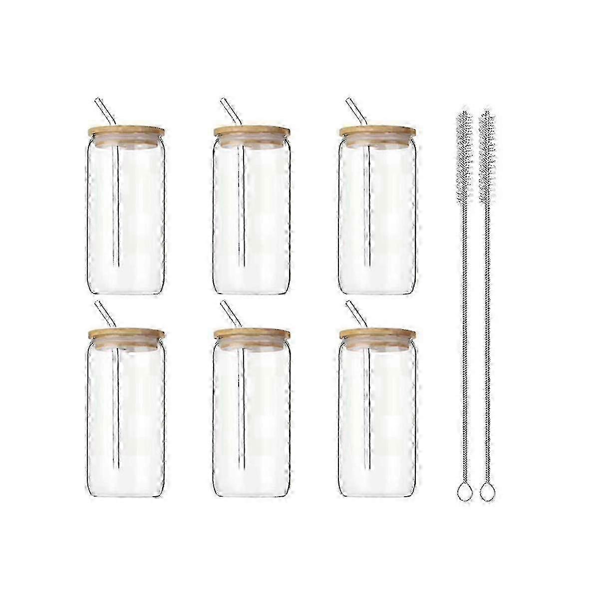 Kapaklı ve Payetli 6 adet 16 oz Cam Bardaklar Kahve, Bira, Çay, Şarap Bardakları İçecek Kapları İçin Şeffaf Cam Bardaklar Dayanıklı Stokta