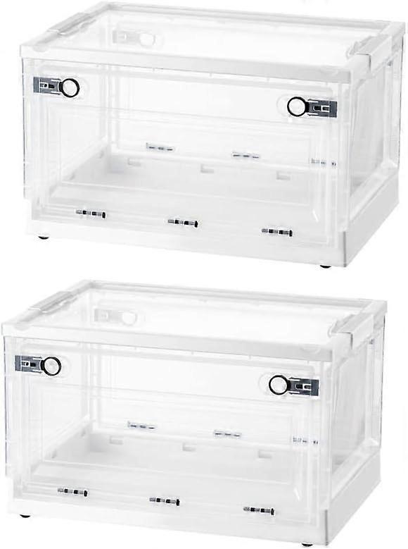 2 Pack Collapsible Storage Box with Lids,Stackable Storage Boxes with Wheels at the Bottom(white)