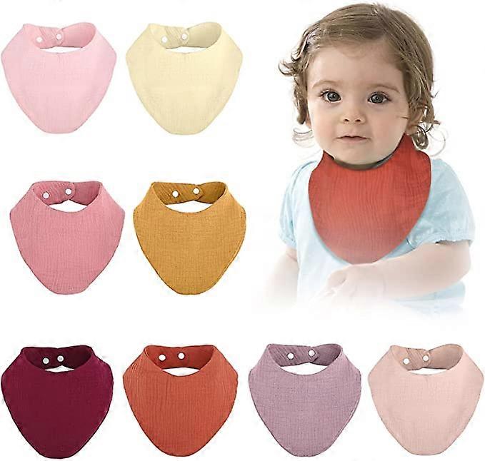 Triangular Scarf Bibs, Pack of 8 Drool Bibs, Soft Bandana for Baby, Adjustable Muslin Bandanas