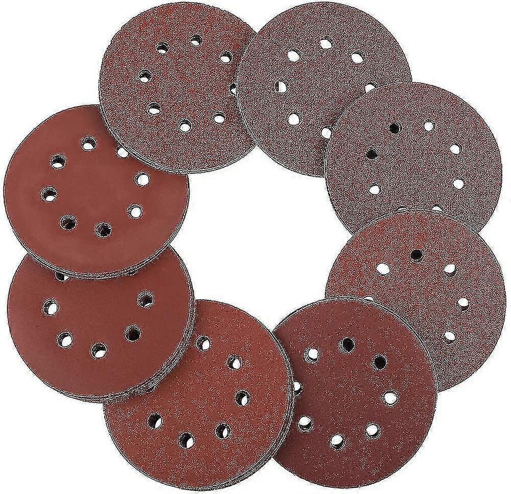 100pcs 125mm Sanding Discs Pads, Hook And Loop Assorted Sanding Paper 20 X 60/80/100/120/240 Grit, Round Sanding Sheets For Random Orbital Sander Disc