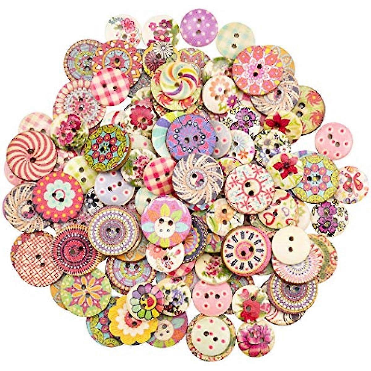 400pcs Mixed Wooden Buttons Bulk 2 Holes Round Decorative Wood Craft Button for Sewing Crafting