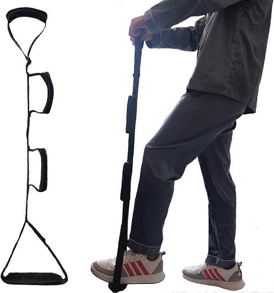Long Leg Lifter Strap - Multi-Loop Adjustable, Padded Handgrips & Soft Foot Pad, Hip & Knee Replacement Surgery, Rigid Foot Loop & Hand Grip, Mobility