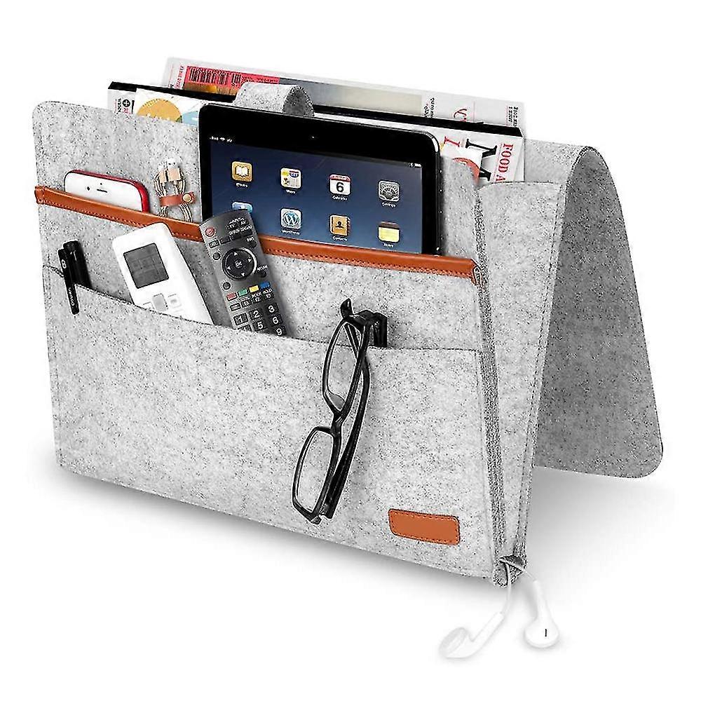 felt bedside storage bag with pockets, convinient bed sofa desk hanging organizer compatible with phone, magazines, tablet, remotes