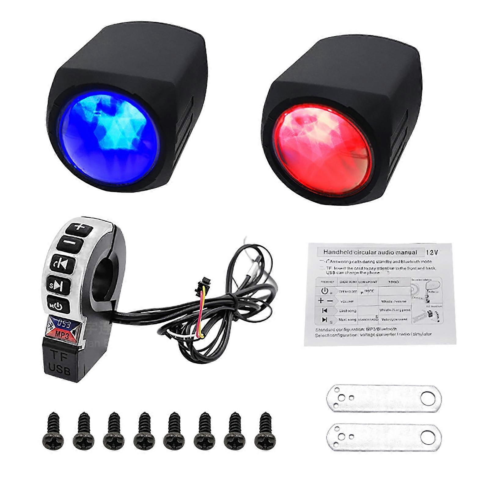 Motorcycle Horns with Handle Switch Motorcycle Audio Support FM radio bluetooth TF Card Playback & USB Mobile Phone Charging