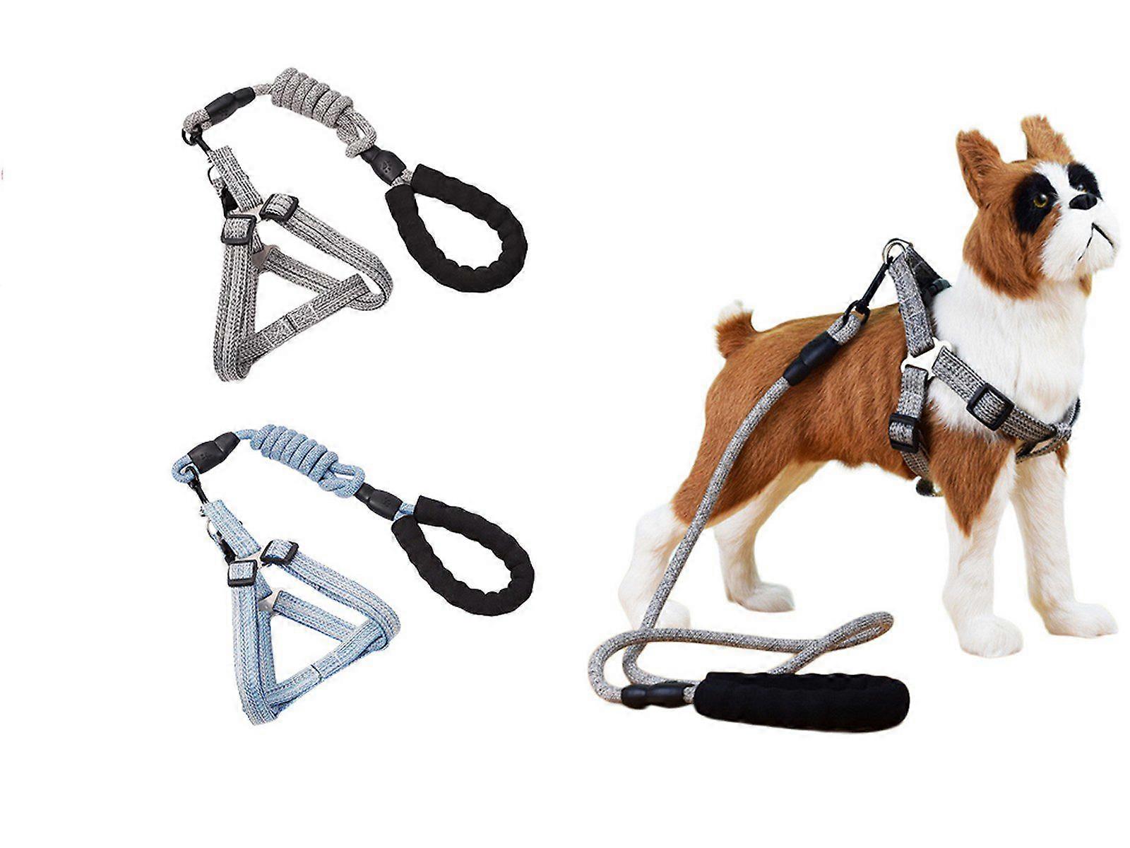 2PCS S Size Adjustable Pet Dog Harness with Leash Blue Grey