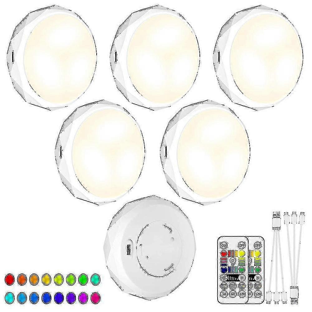 Rechargeable Led Puck Lights 6 Pack, avec télécommande Dimmable Rgb 16colors