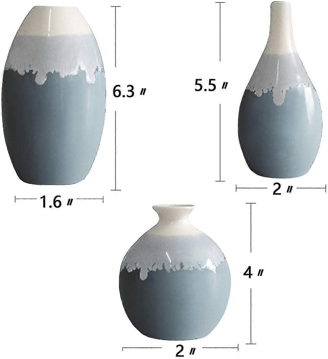 Ceramic Flower Vase, Anguipie Blue Ceramic Vase Set Of 3