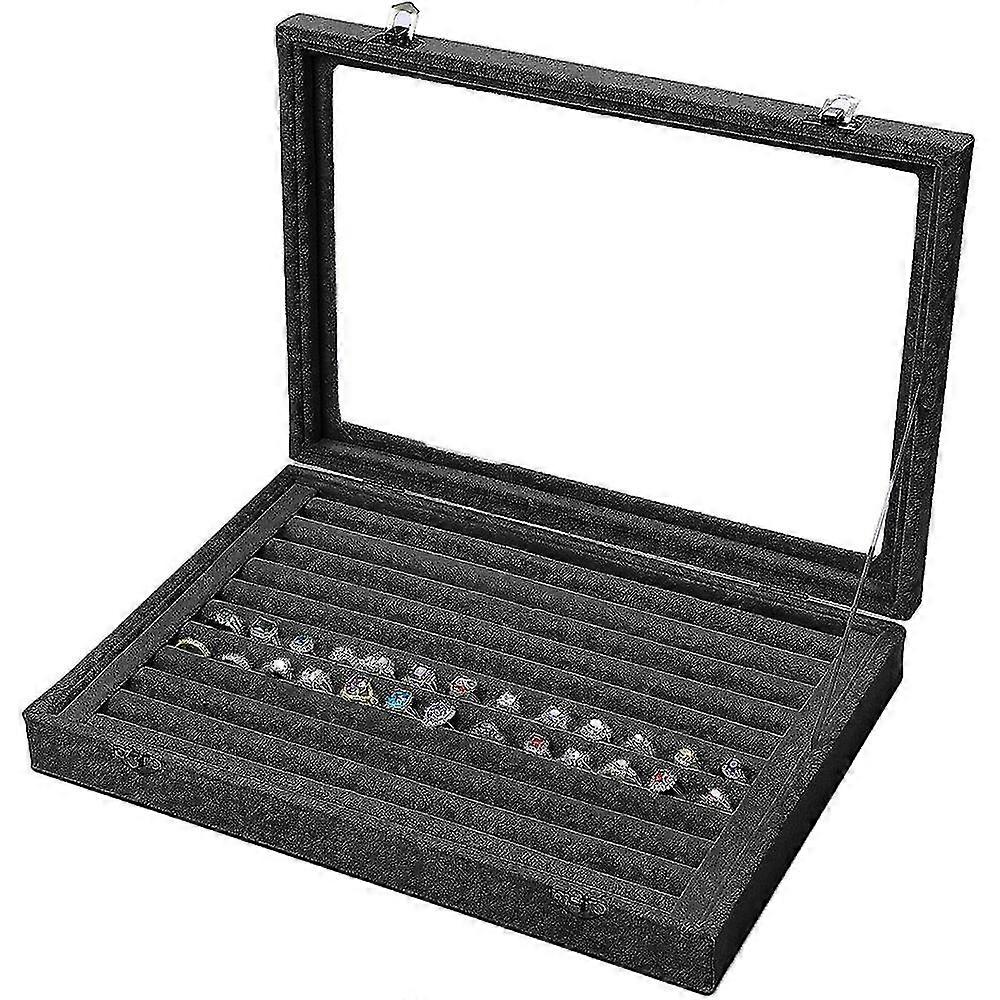 Glass Lid Ring Jewellery Display Storage Box Tray Case Organiser