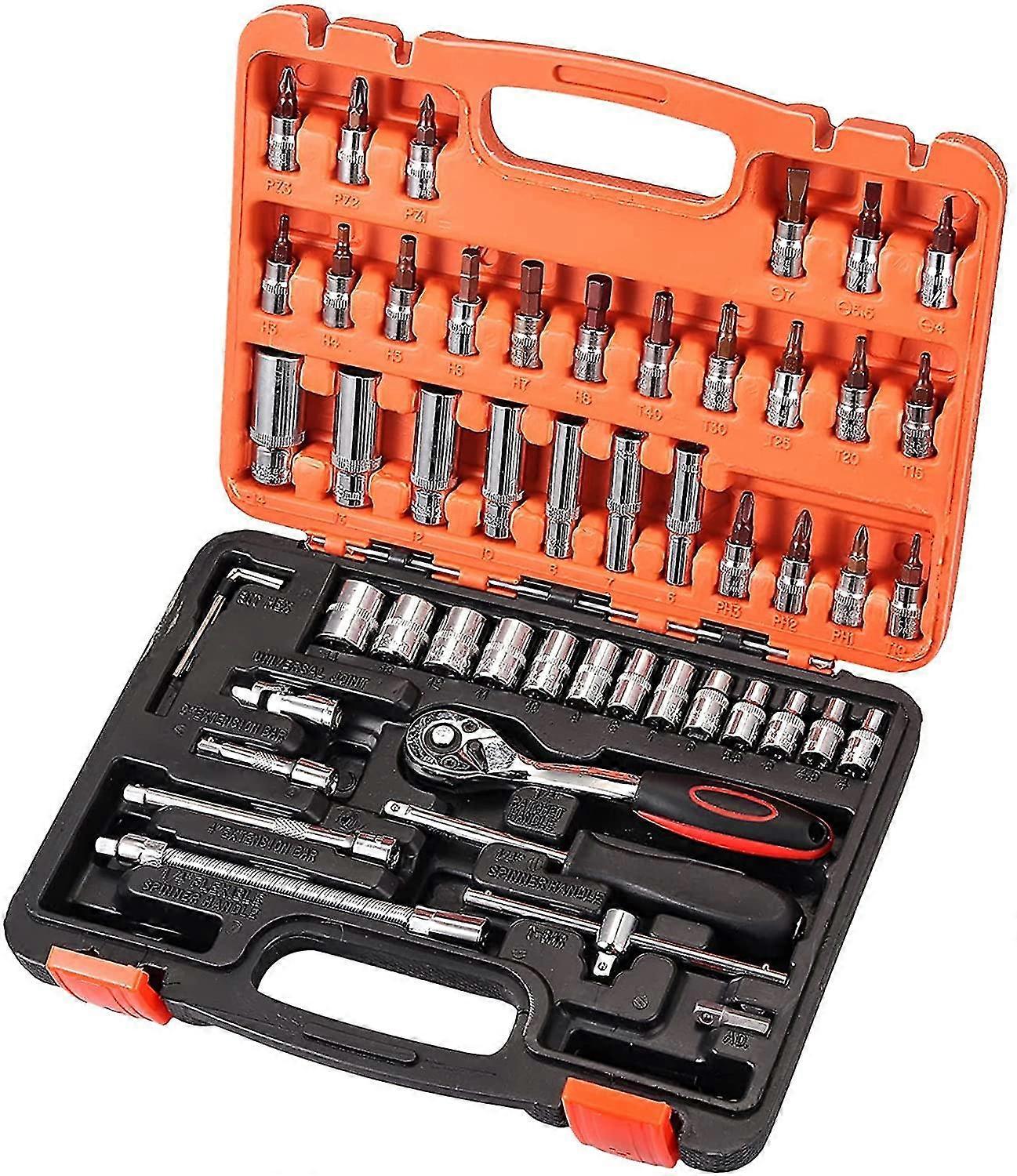 Socket Set 53pcs 1/4" Socket Wrench Spanner Set Chrome-vanadium Steel With S2