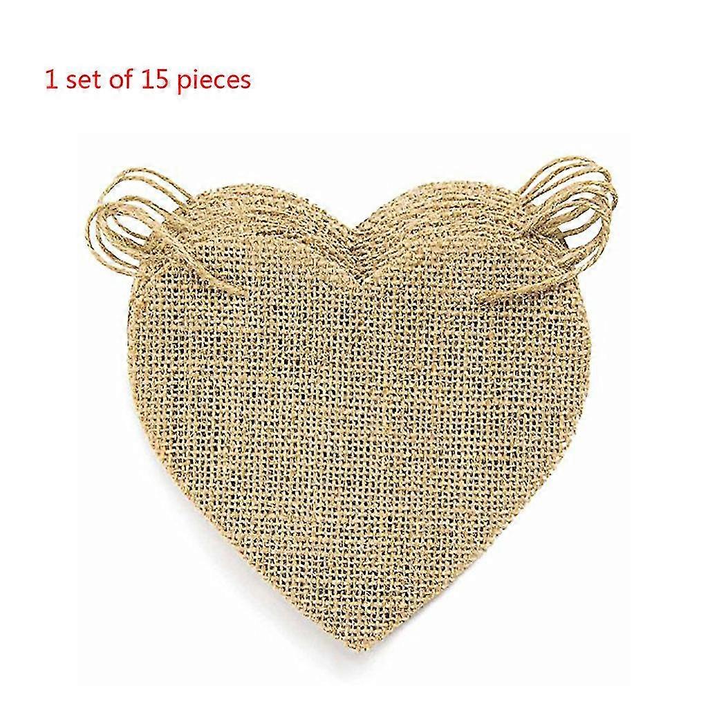 1 Set Love Heart Rustic Linen Jute Hessian Burlap Lace Party Pennant Bunting