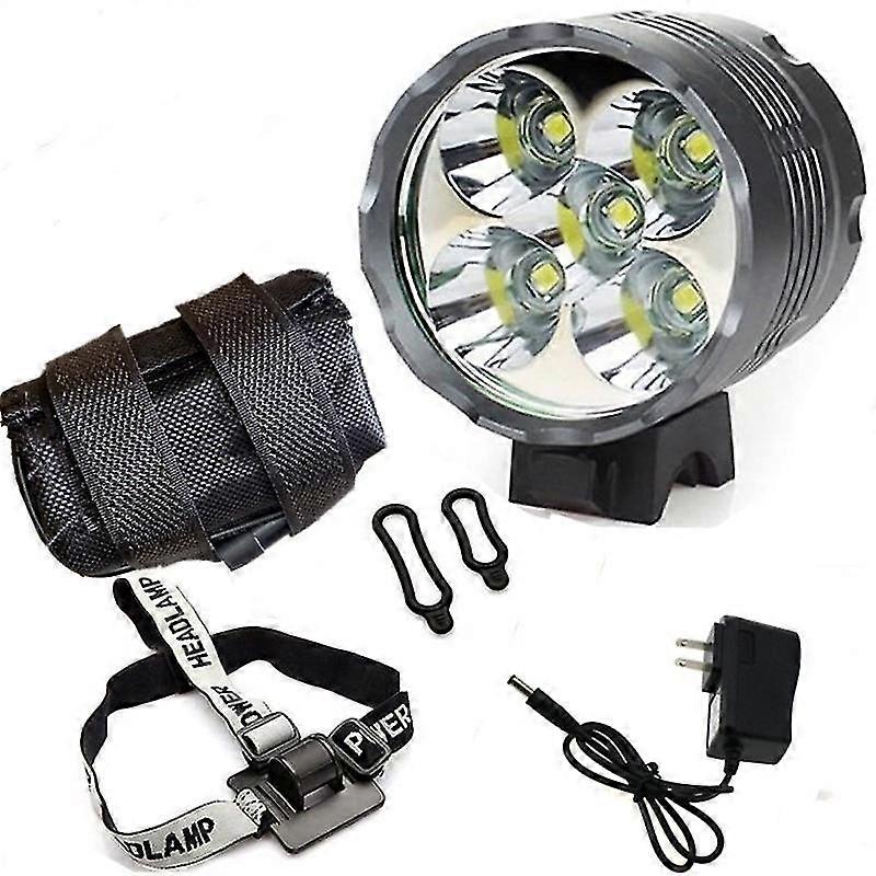 Éclairage de vélo, 6 000 lumens, 5 LED, éclairage avant de VTT étanche avec batterie rechargeable, 3 modes d'éclairage, lampe frontale