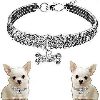 Bling Rhinestone hundehalsbånd til små mellemstore hunde kæledyrshalsbånd kæledyrshalsbånd halskæde med knogleformet vedhæng sølv S