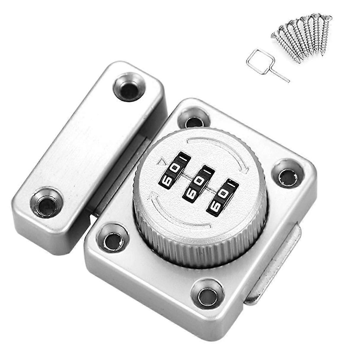 Cabinet Door Latch Keyless Combination Lock Cabinet Mechanical 3-Digit Passcode Cabinet Lock for Kitchen Cabinet Silver