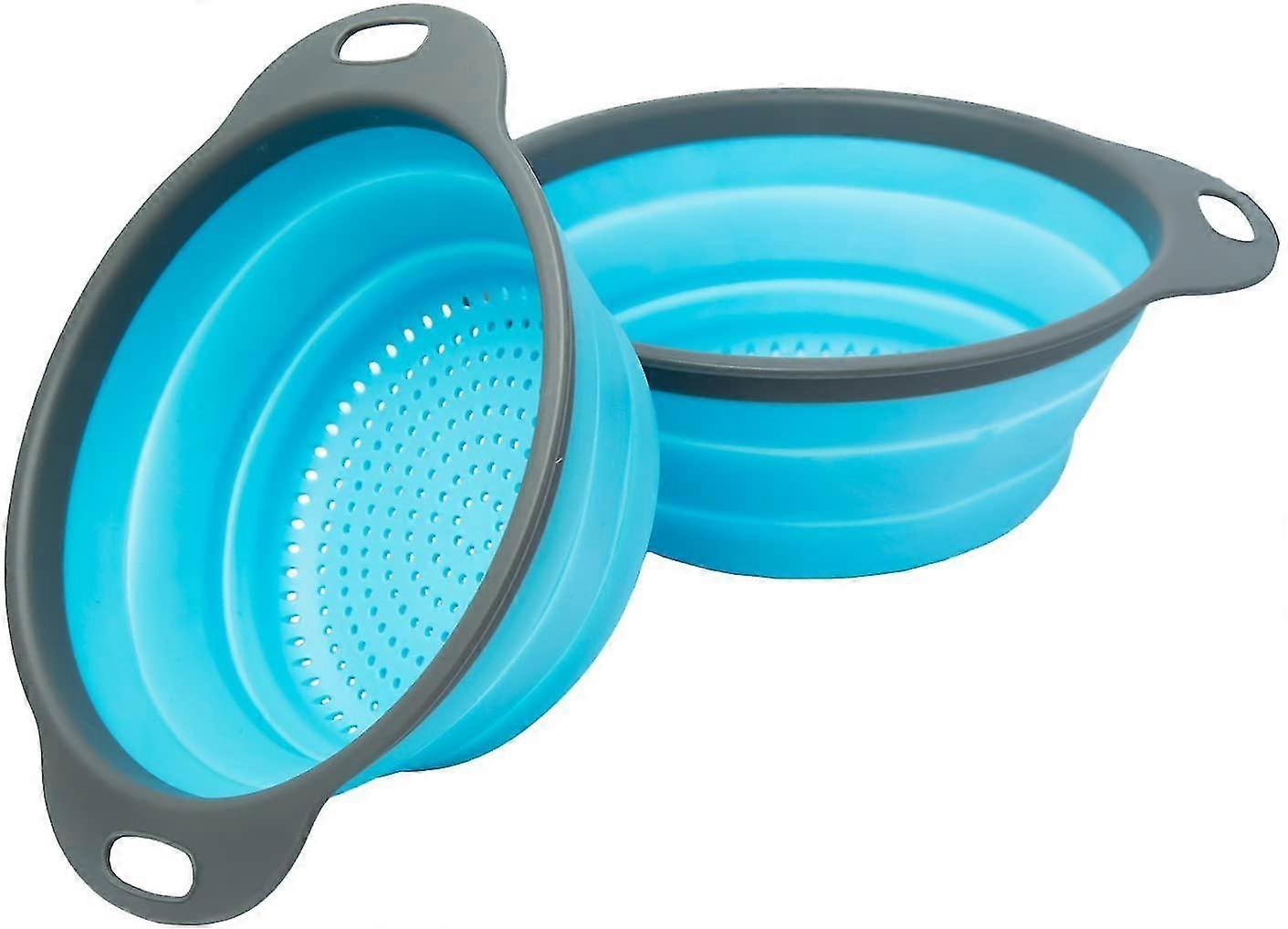 Colander Set - 2 Collapsible Colanders (strainers) Set By Comfify - Includes 2 Folding Strainers Sizes 8" - 2 Quart And 9.5" - 3 Quart Blue And Grey