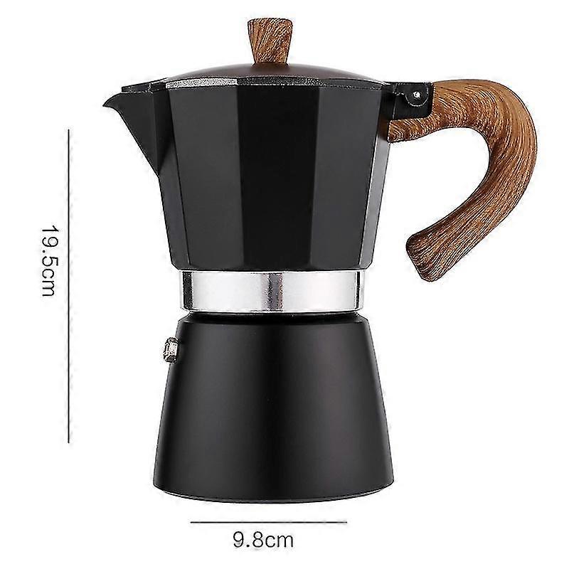 6-cup Black Coffee Maker, Made Of Aluminum, Compatible With All Heat Sources Except Induction