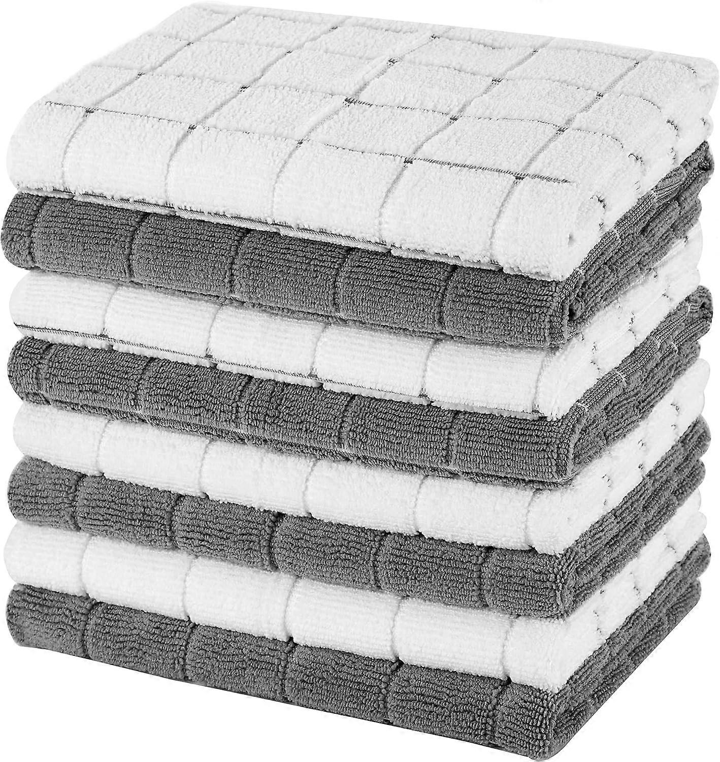 Set of 8 Microfibre Tea Towels, Super Absorbent, Soft and Lint-Free Kitchen Towels, 45 x 65 cm, Grey Edition