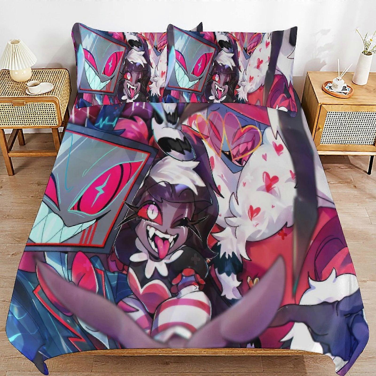 v4611 מצעים מצעים Hazbin-Hotel סט נוחות 3 יחידות עם 2 ציפיות, סט מצעים Hazbin-Hotel לילדים מבוגרים, קל משקל כל העונה 