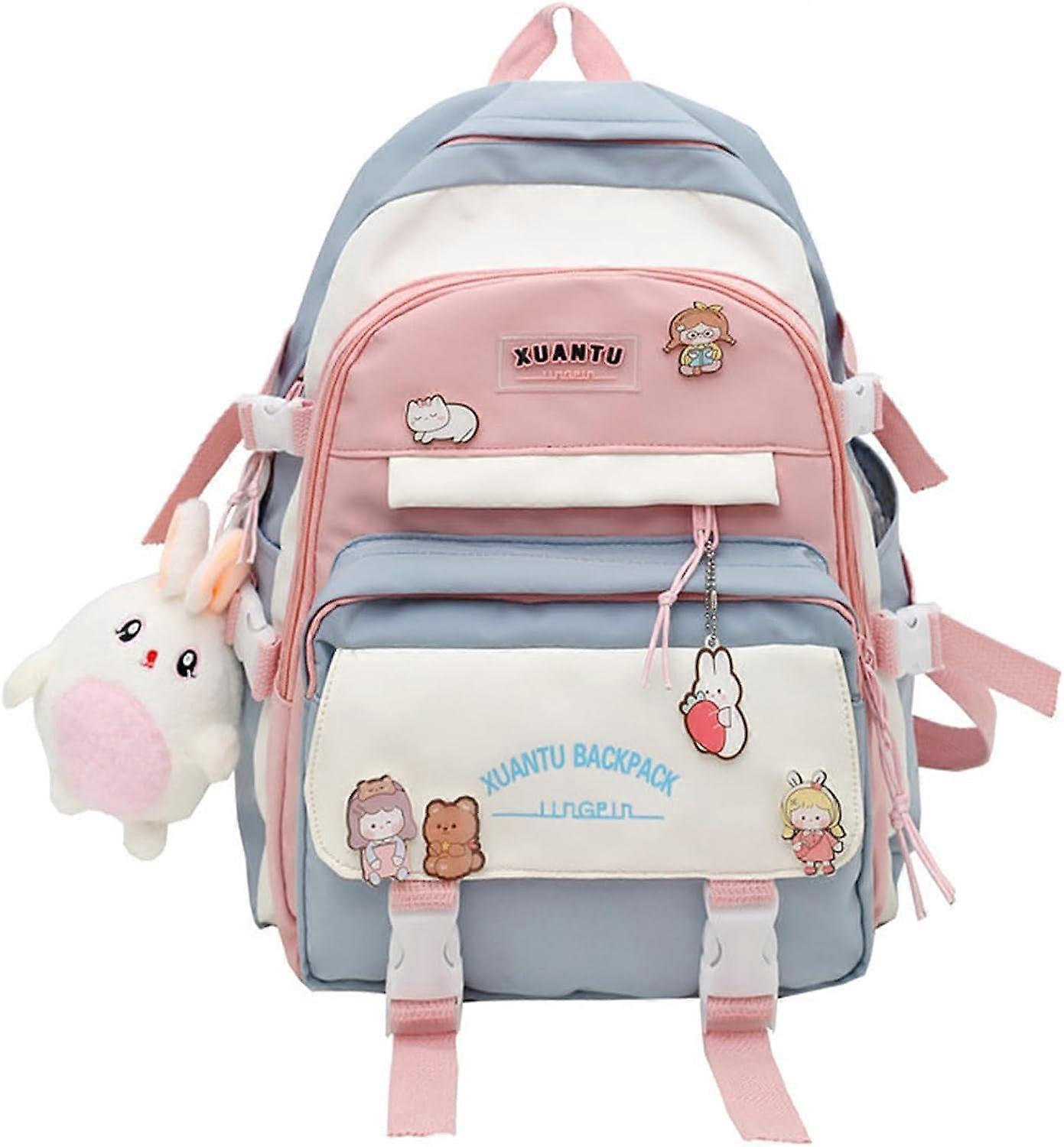Sac à dos kawaii pour filles avec mignon, sacs à dos esthétiques pour sacs d’école, cartable avec pendentif en peluche mignon pour adolescents