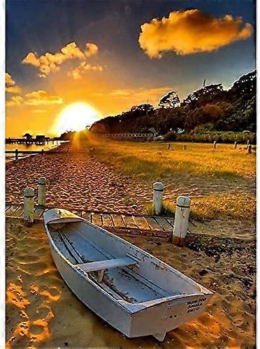 Xceedez 5D DIY Diamond Embroidery Full Kit, Seaside Sunset Scenery Diamond Painting Complete Room Adult Arts Crafts for Home Wall Decor Gifts 30 x 40c