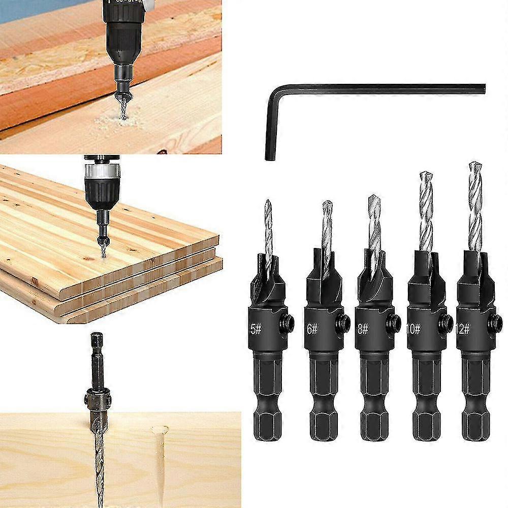 5pcs/set Woodworking Countersink Drill Bits Hole Opener Set Hexagon Screw Hardware Tool