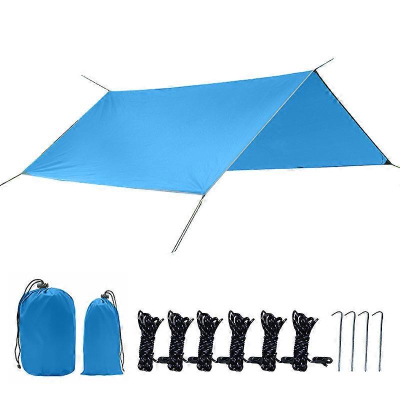 Rain Tarp, 3x3m Camping Tarp, Portable Lightweight Rain Tarp Anti-UV, Ripstop, Waterproof Tarp with 10 Accessories for Hiking, Outdoor Activities(Blue
