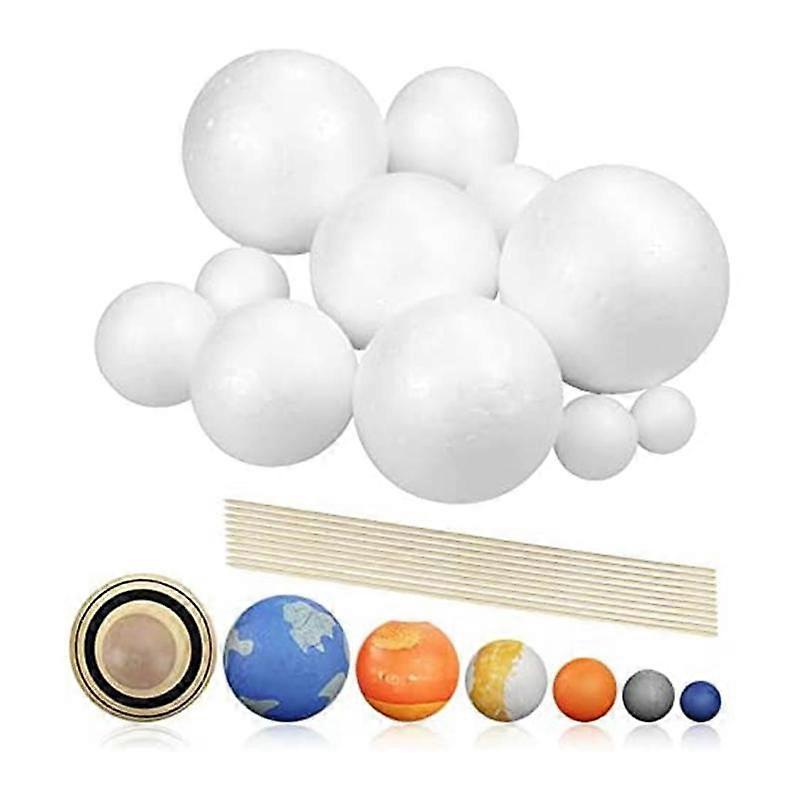 Solar System Project Kit, PlanetModel Crafts 14 Mixed Sized Polystyrene Spheres Balls for School Science Projects