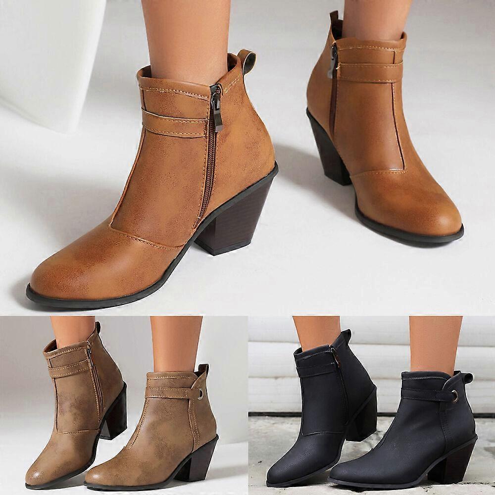 Ladies Simple Solid Color Comfortable Chunky Heel Boots for Women with Heel Sexy