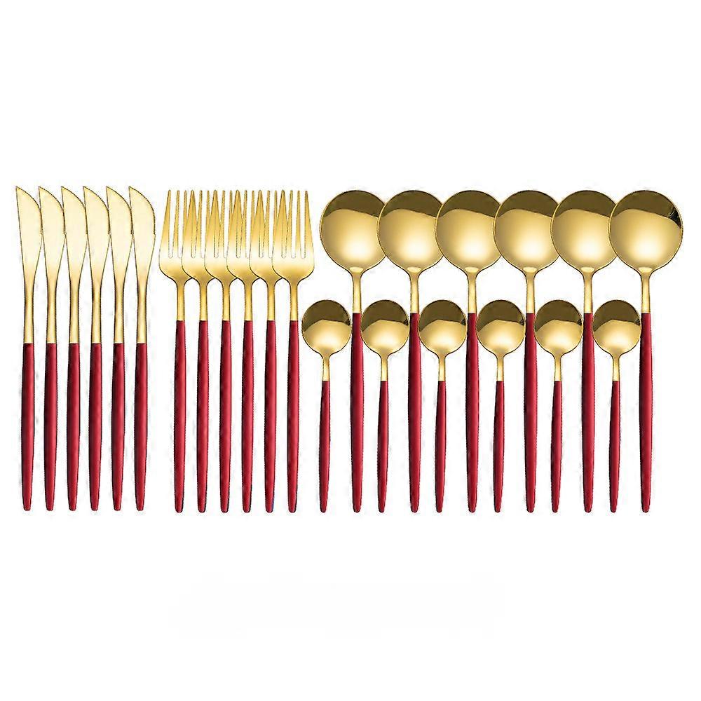 24Pcs Stainless Steel Tableware Knife Fork Tea Spoon Upscale Dinnerware Gift