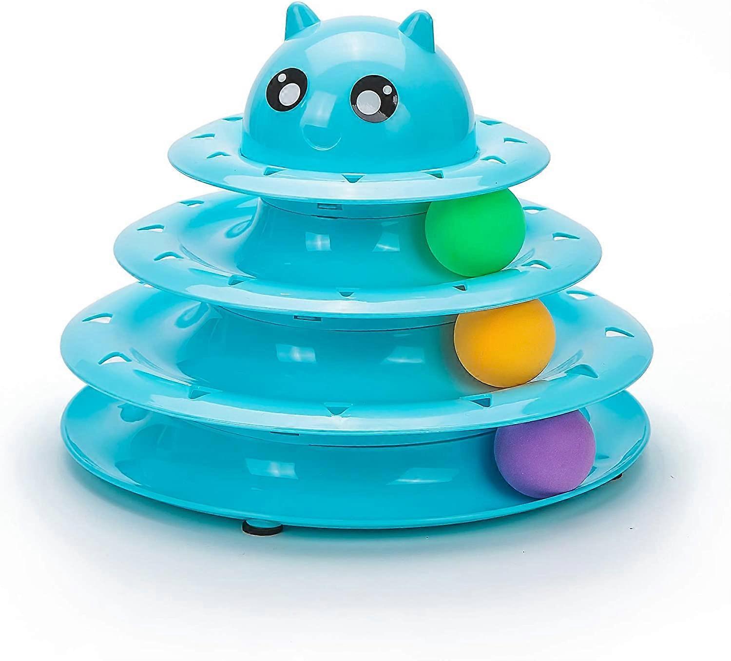Pet Interactive Fun Roller Exerciser 3 Level Cat Teaser Ball Toy with 3 Colorful Balls