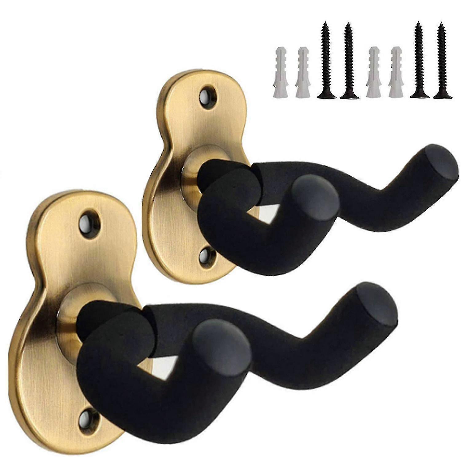 Väggmonterad gitarr, Gitarrfästen i Metall - 2-Pack med Skyddade Gitarrstativ (Guld)
