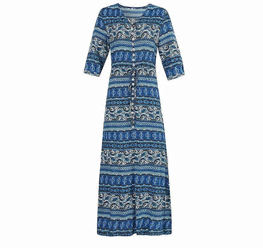 Robe longue fleurie en bleu lac