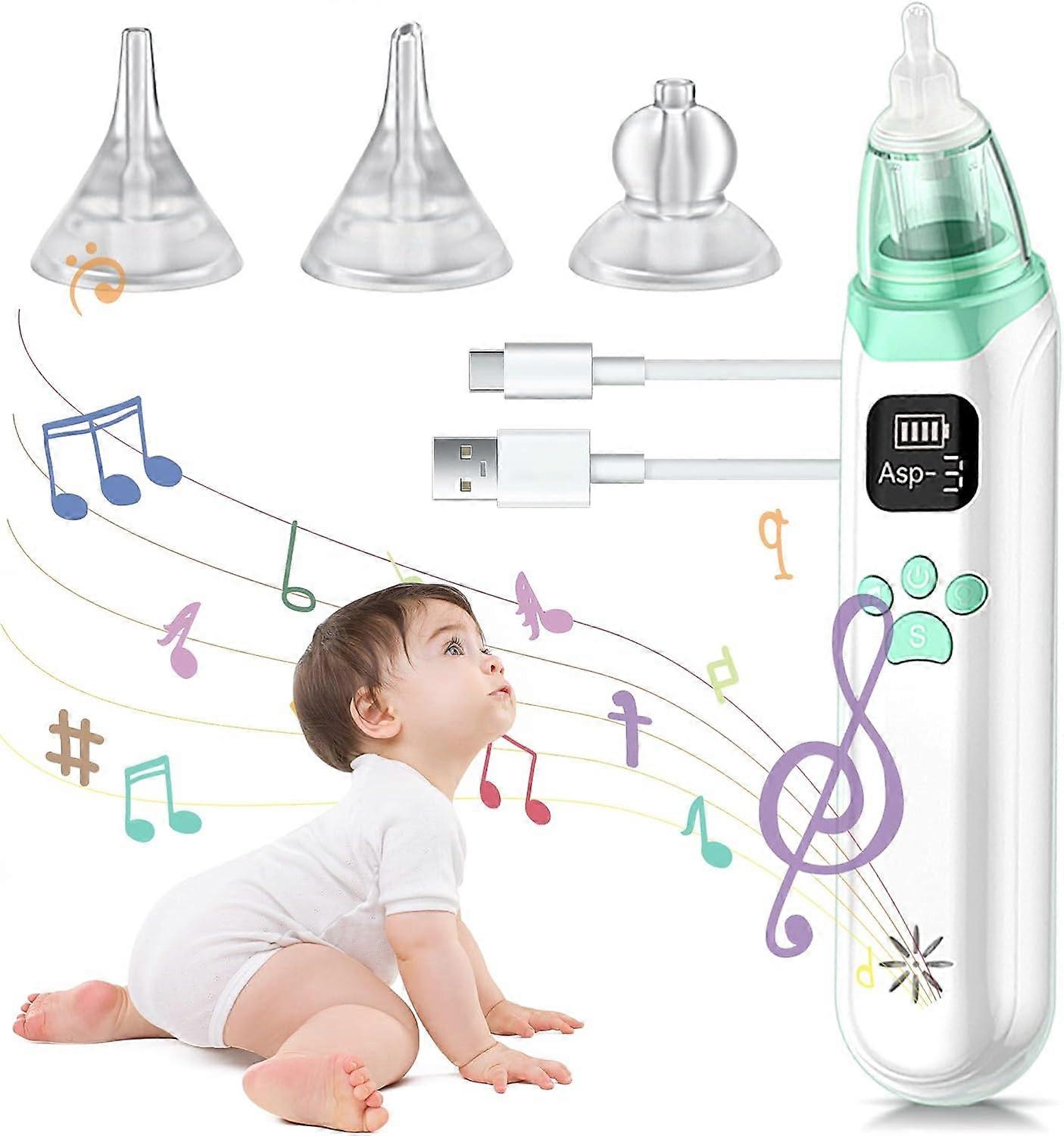 Baby Nasal Aspirator, Electric Nose Aspirator for Toddler, Baby Nose Sucker Baby with 3 Silicone Tips, Adjustable 3 Levels Suction with Music Function