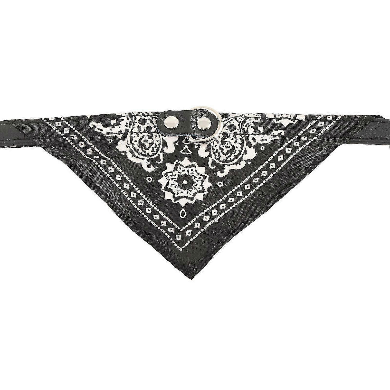 Pet Collar Adjustable for Cats and Small Dogs with Ethnic Style Pattern Bib Saliva Towel in Black