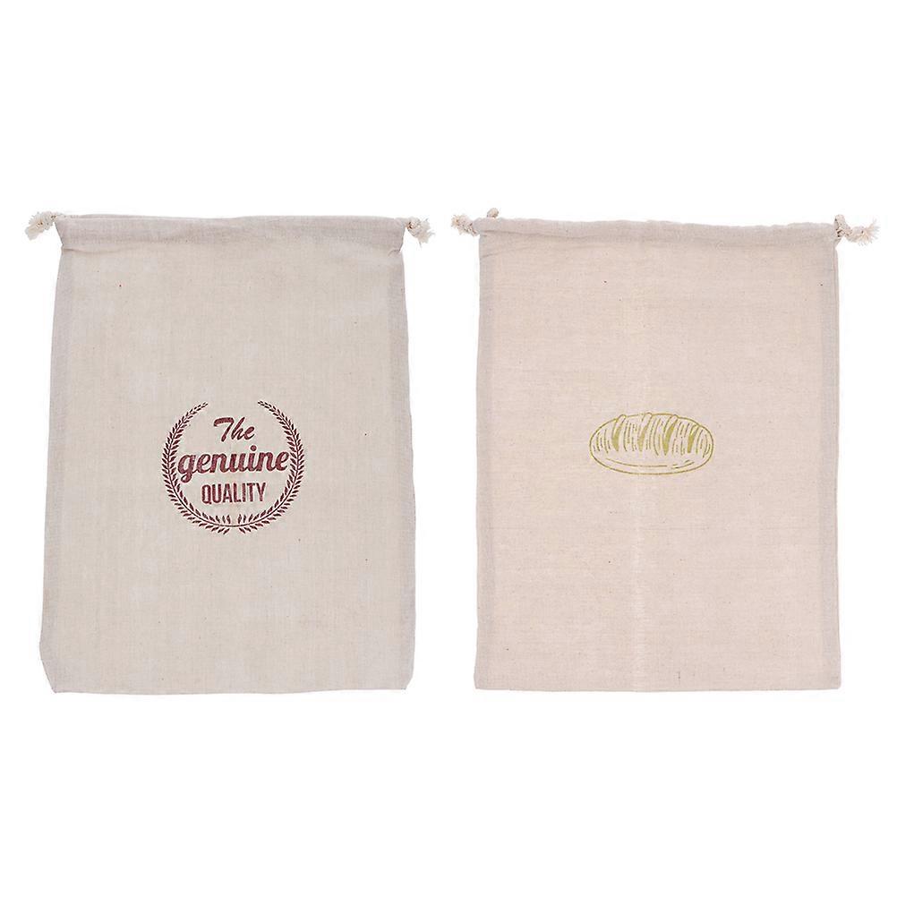 2pcs Reusable Linen Bread Pouches Unbleached Bread Bags Loaf Bag Drawstring Bags Random Style