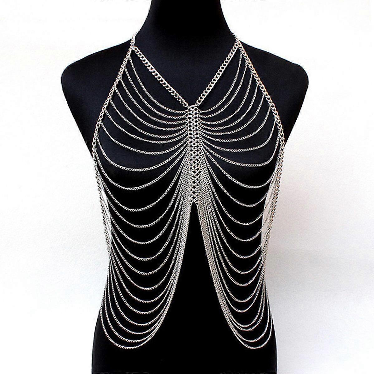 ジュエリー多層ボディチェーンレトロフリンジネックショルダーチェーン女性と女の子のためのセクシーなビキニボディアクセサリー