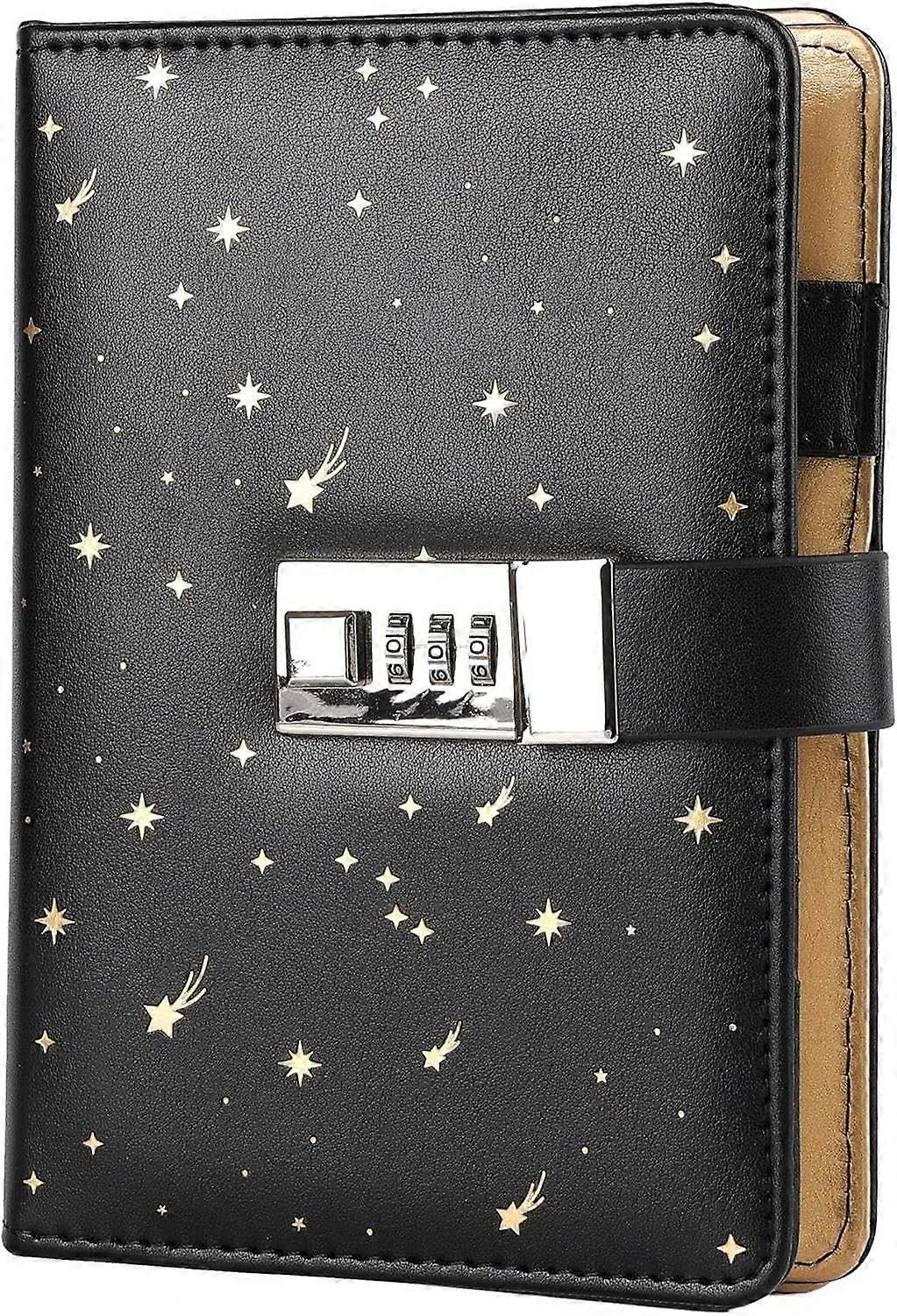 ロック付き便利なレザージャーナル、詰め替え可能なペーパーバインダーパスワード日記、シークレットA6ライティングハードカバーノート