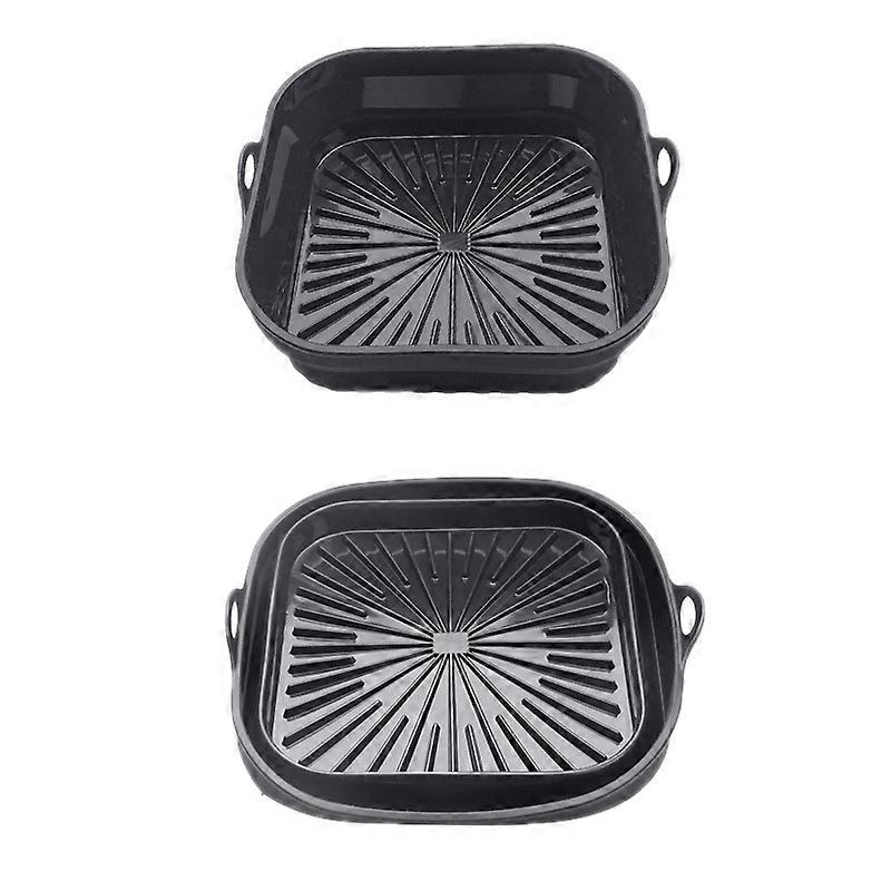 2pcs Air Fryer Mat Baking Tray, Specification: Rectangular Black