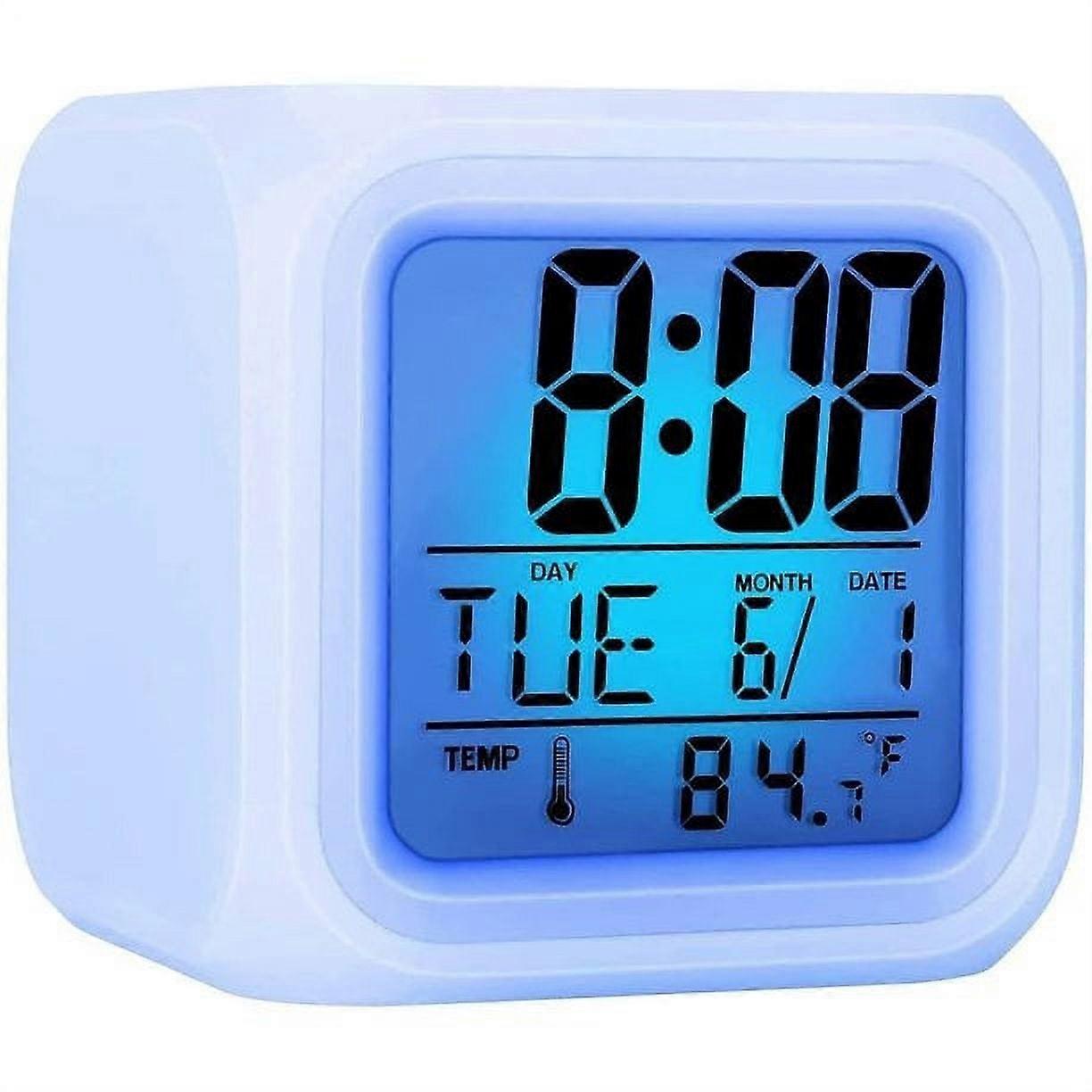 Digital Alarm Clock Glowing Cube Lcd Clock With Large Display Time / Date / Temperature Colorful Led