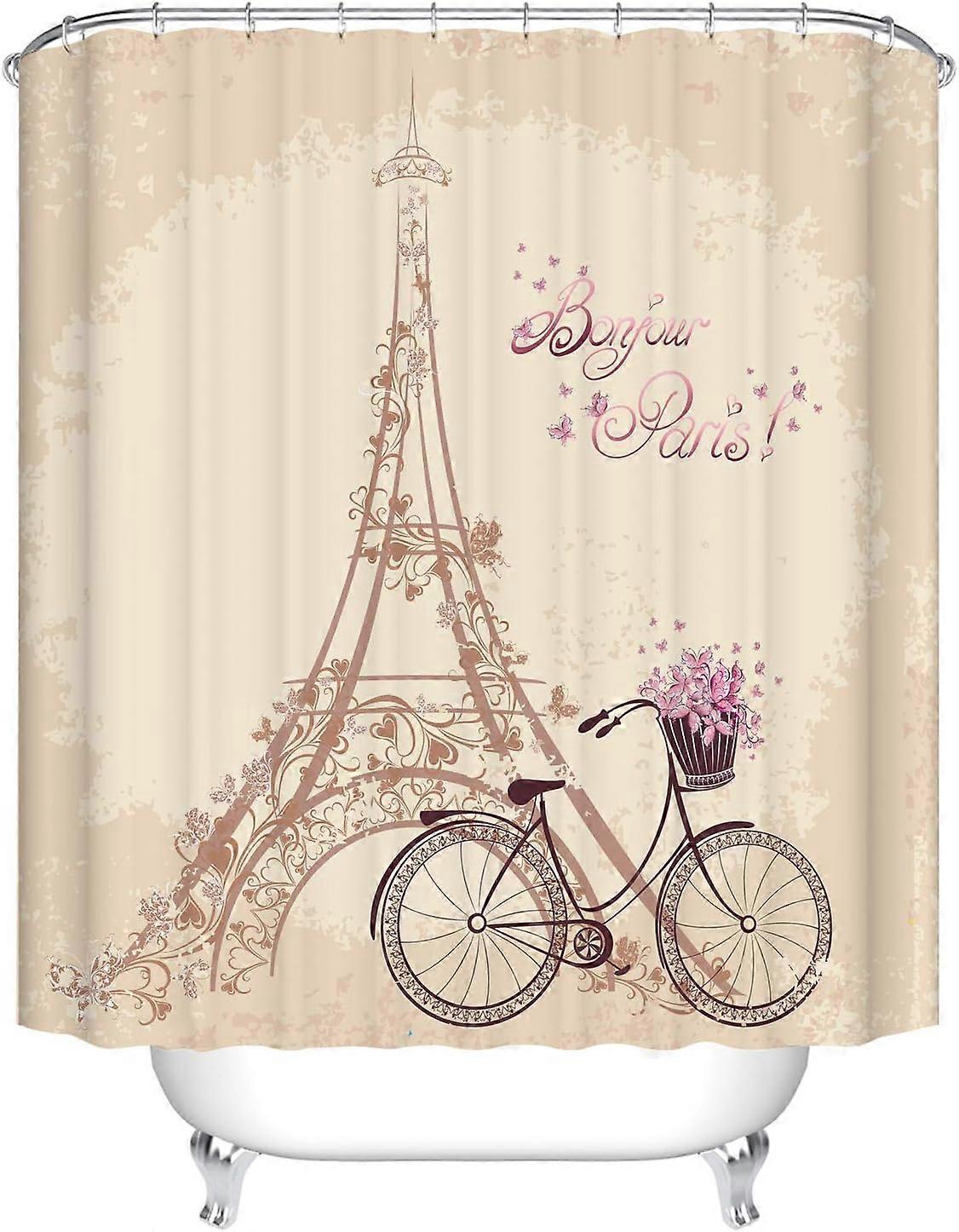 Romantic Eiffel Tower Polyester Shower Curtain - Pattern with Hooks 150 x 180cm