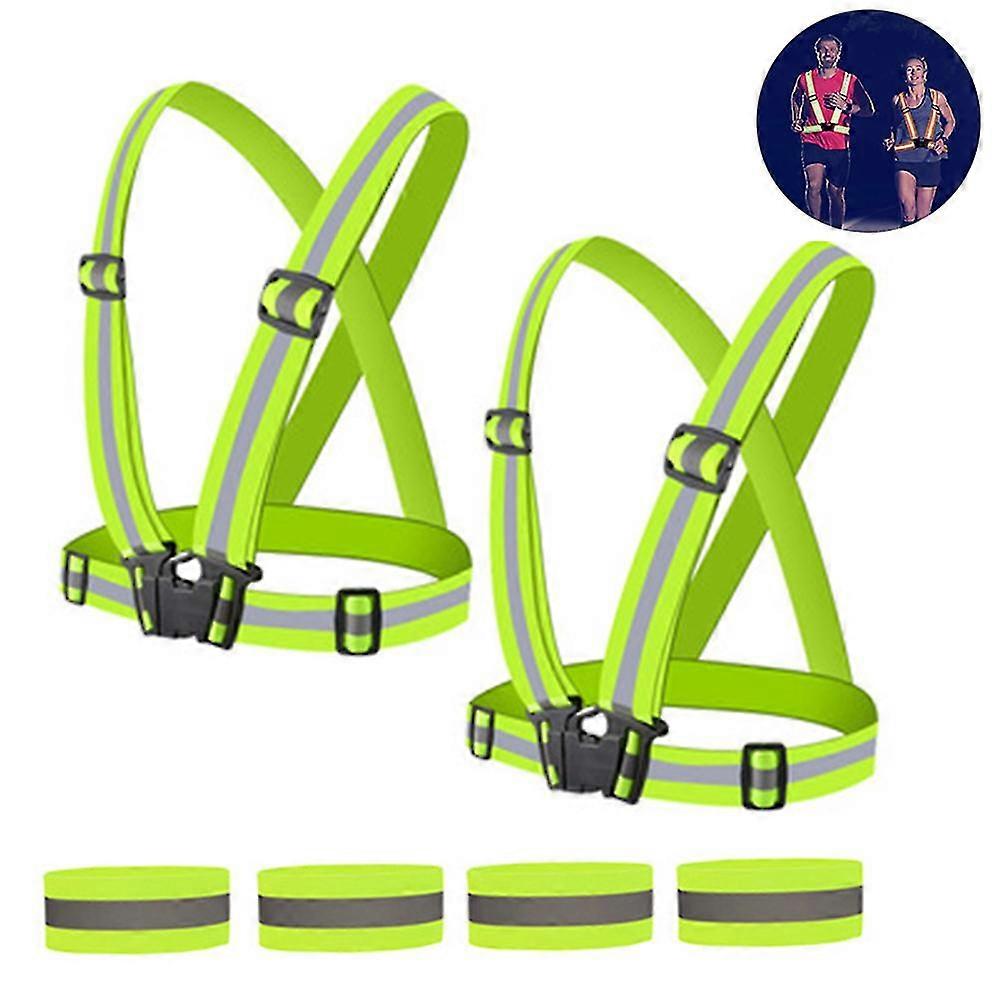 Reflective Vest Safety Gear High Visibility & Fully Adjustable With 2 Reflective Wristbands For Running Jogging Cycling Walking In Night