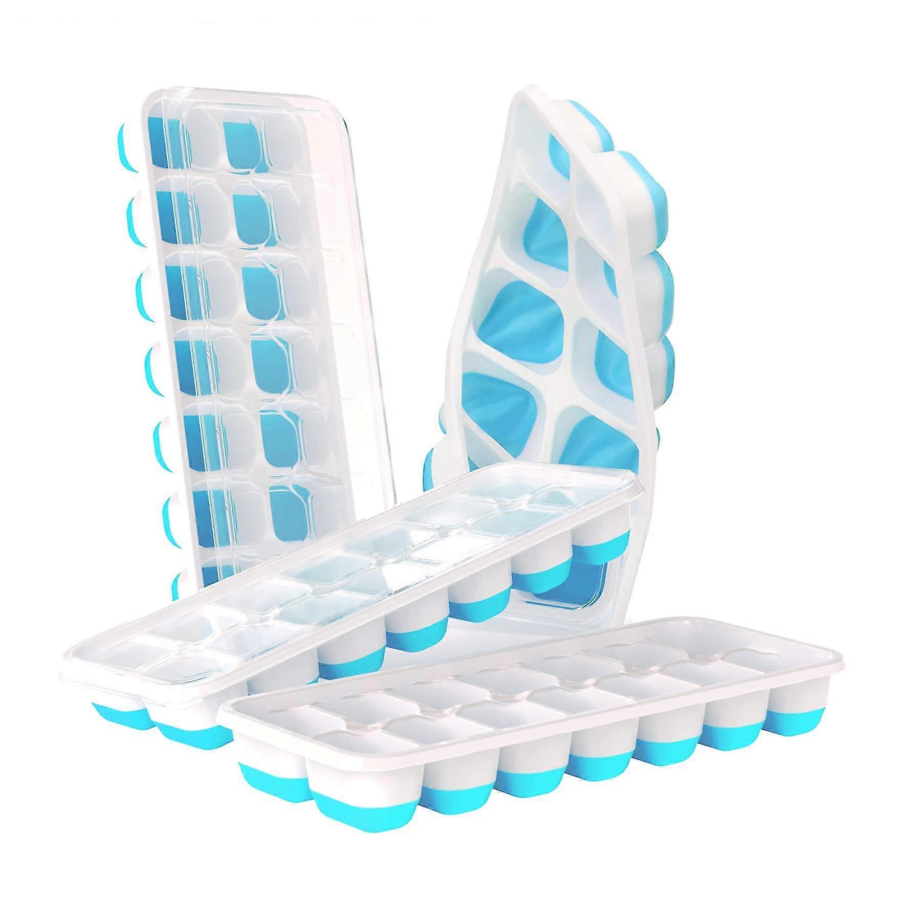Easyrelease Silicone And Elastic 14 Ice Cube Tray With Spillresistant Removable Lid