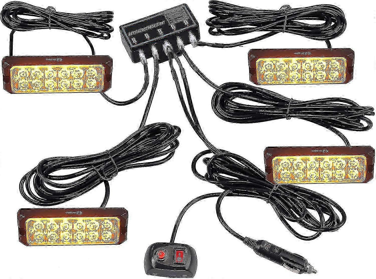 12leds Car Strobe Flash Lights Hazard Warning Beacon Emergency Flashing Lights 8 Modes Ip68 Waterproof With Main Control Box Universal For 12v 24v Car