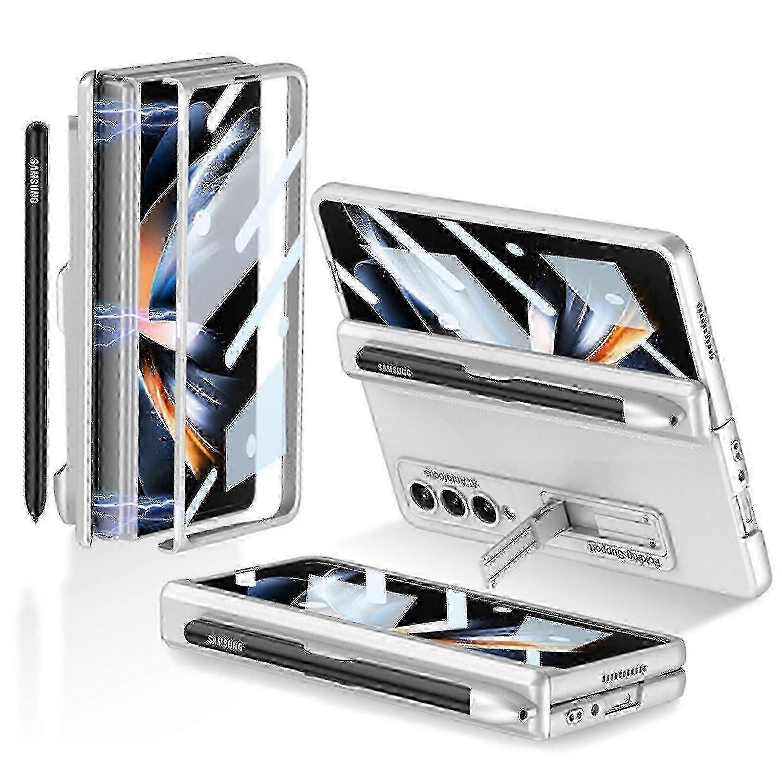 Galaxy Z Fold 4 Case With S Pen Holder, Built-in Screen Protector With Magnetic Hinge Guard