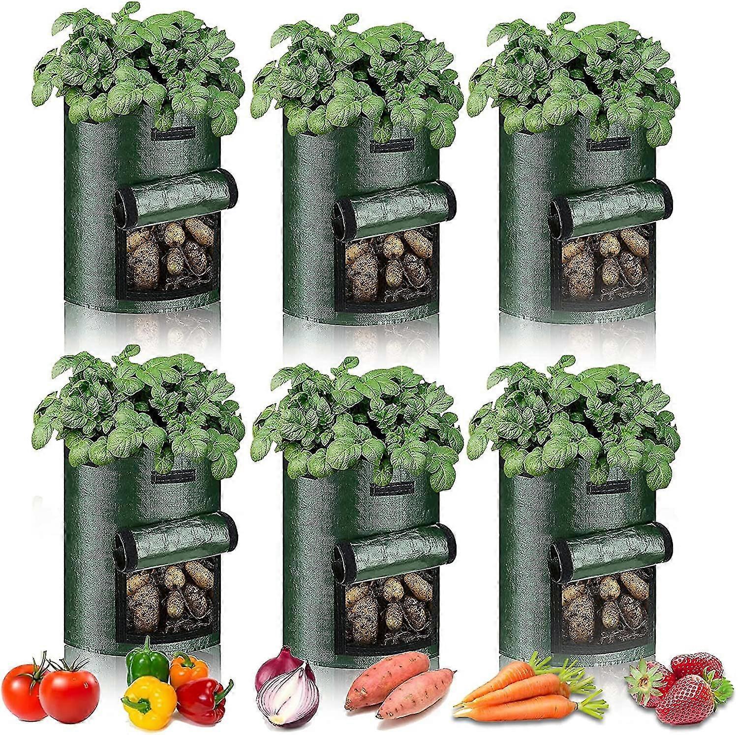 7ガロン植え付け栽培バッグ-6パック、植物栽培ポットポテトストロベリートマトニンジン&その他の野菜、ヘビーデューティ肥厚植栽容器