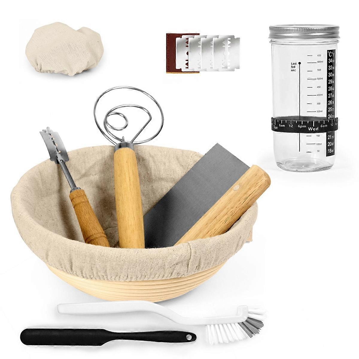 Sourdough Bread Fermentation Kit with Date Marking Feeding Bands and Proofing Baskets