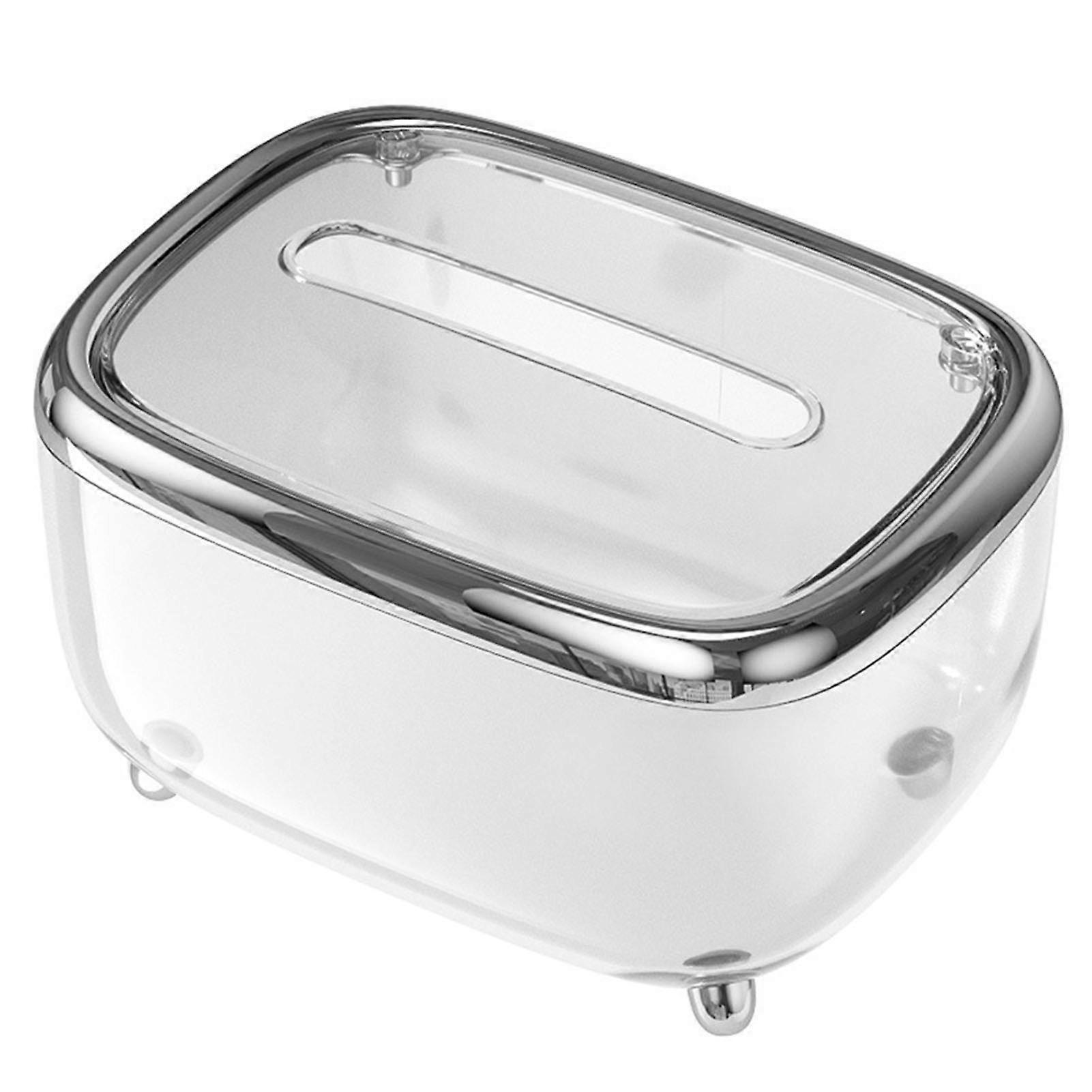 Tissue Box ,Transparent Napkin Box Simple Creative Storage Box Fixed Lid Paper Organizer ,Sliver