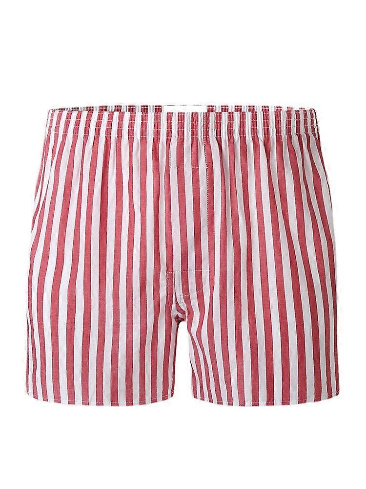 Herren 100% Baumwolle Basic Gestreift Atmungsaktive lockere Passform Home Lounge Shorts Boxershorts mit Tasche