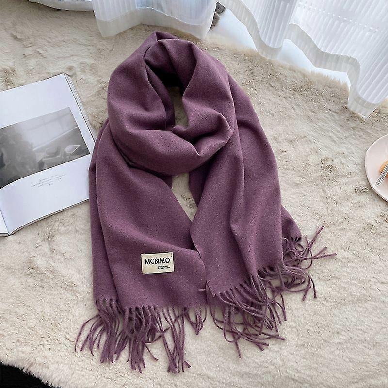 Women's Thick Soft Wool Cashmere Shawl Scarf - Warm Solid Shawl-Purple