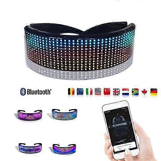 Bluetooth DIY Led Glasses Programmable Luminous Shining Glasses Futuristic Electronic Visor Glasses Prop for Halloween Bar