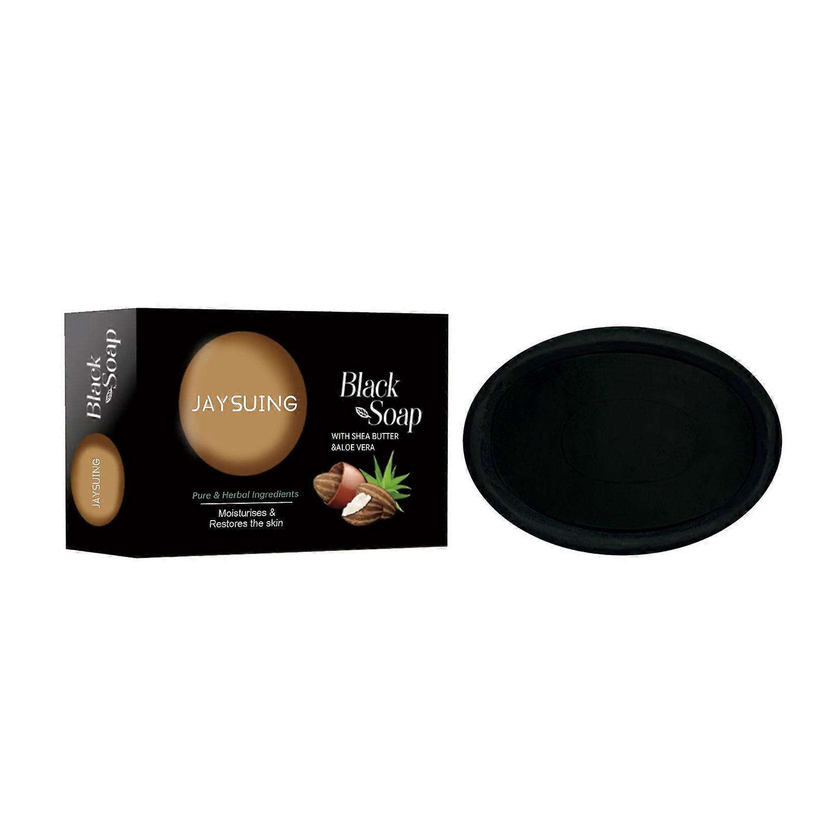 Jaysuing Shea Butter Black Soap Cleansing Face Moisturizing Smooth Skin Cleaning Soap